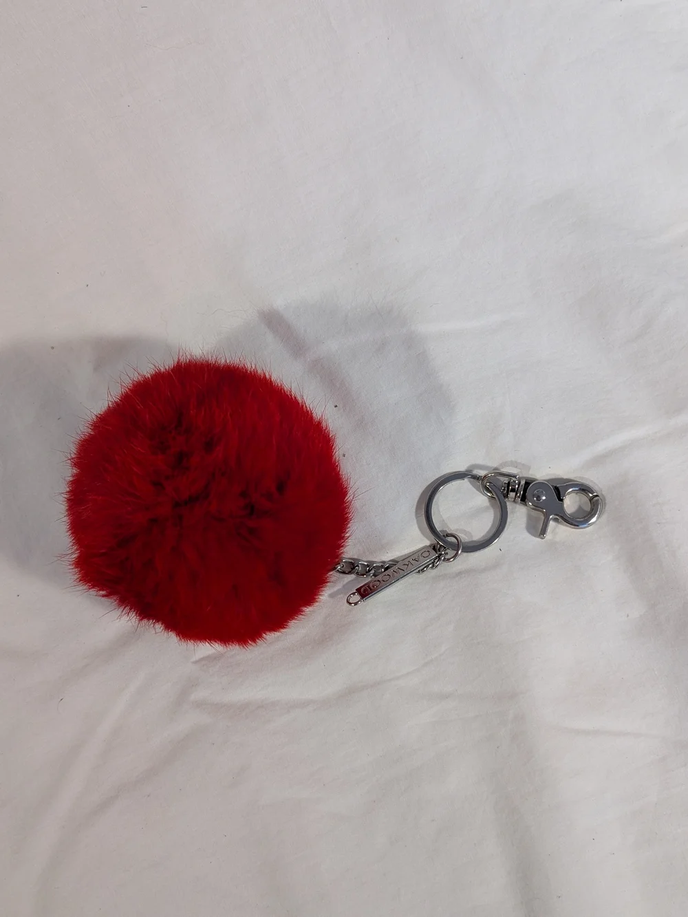Red Faux Fur Pom Pom Keychain with Silver Hardware